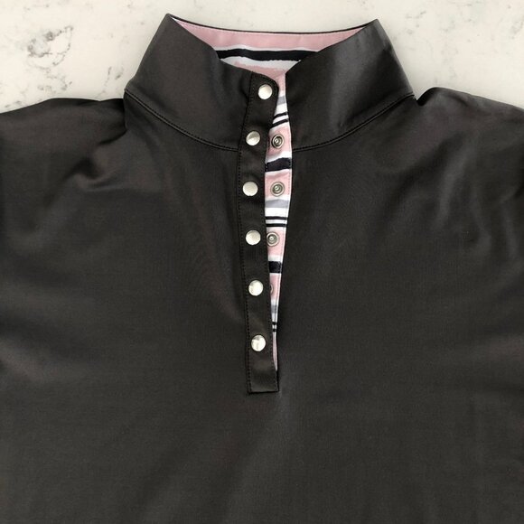 Maggie Lane Athletic Short Slv 1/4 Snap Hi Neck Golf Shirt Grey Wht Pink Sz S - Picture 2 of 10